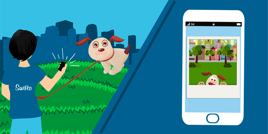 swifto dog walker  with picture of a dog sent via email or text